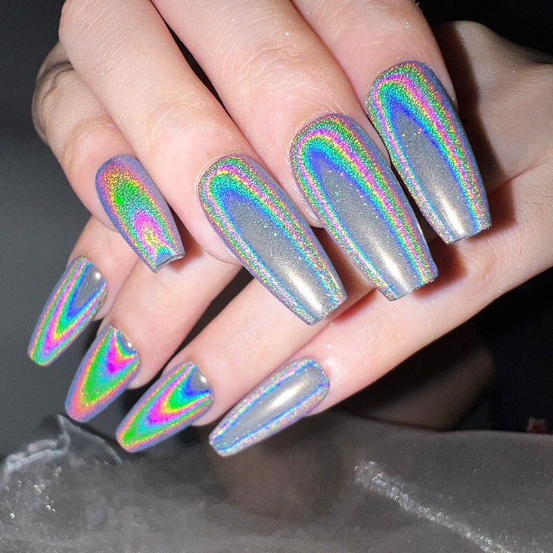 Unicorn Nail Chrome Powder Pink Rainbow Aurora Effect Nails NEW Upgraded Pigment
