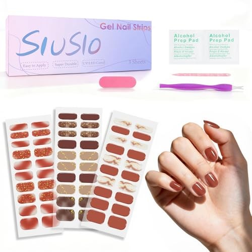 3pcs Semi Cured Gel Nail Strips Burgundy Red with Gold Gilded Burgundy