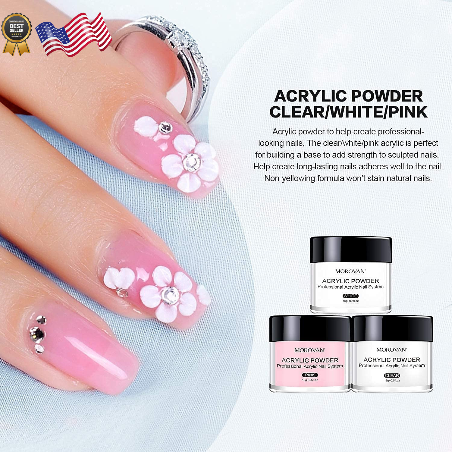 Acrylic Nail Kit: Clear Pink White Powder and Professional Liquid Set for Nail