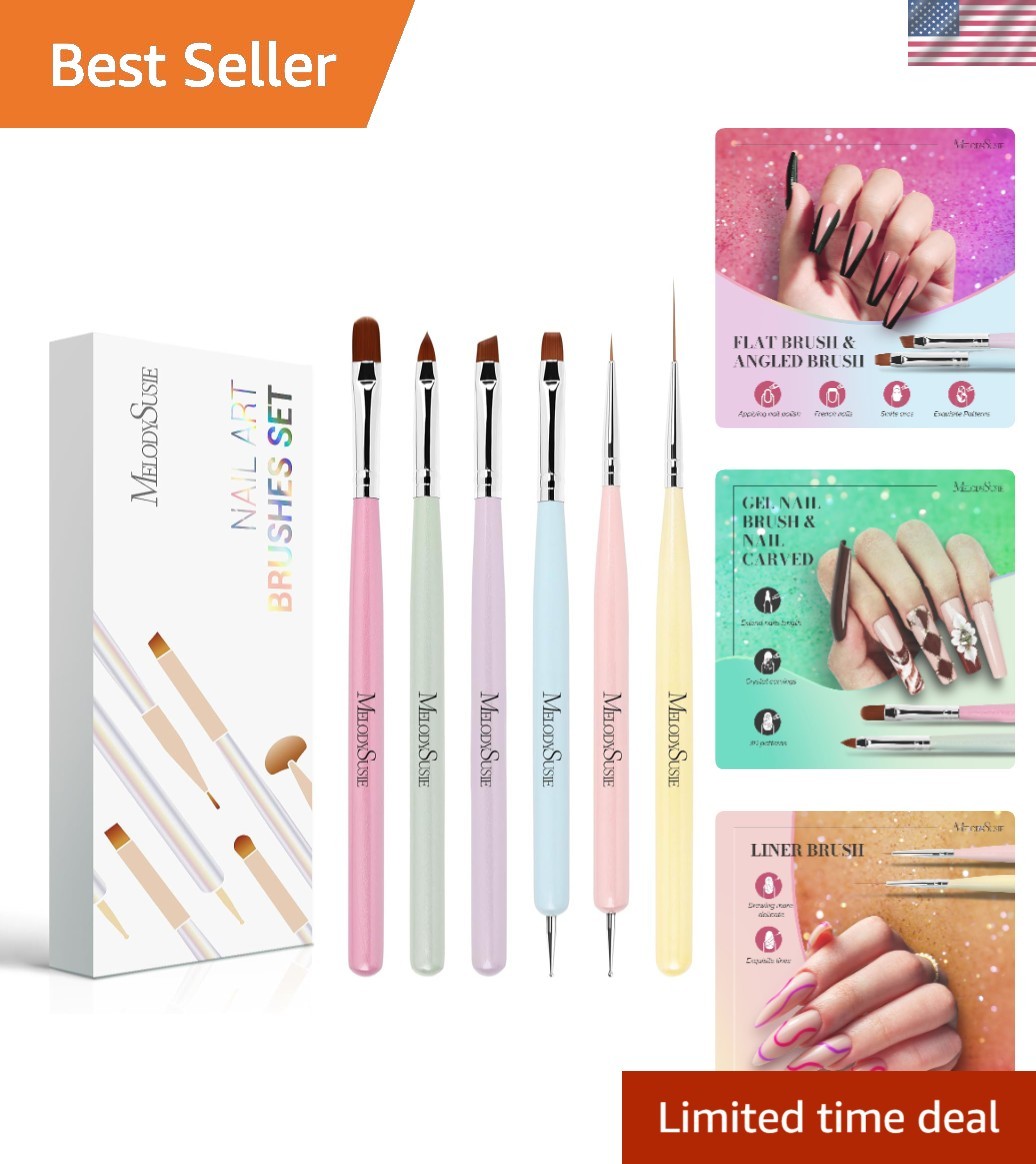 Ergonomic 6PCS Nail Art Brush Set with Gel and Polish Brushes – Salon Quality