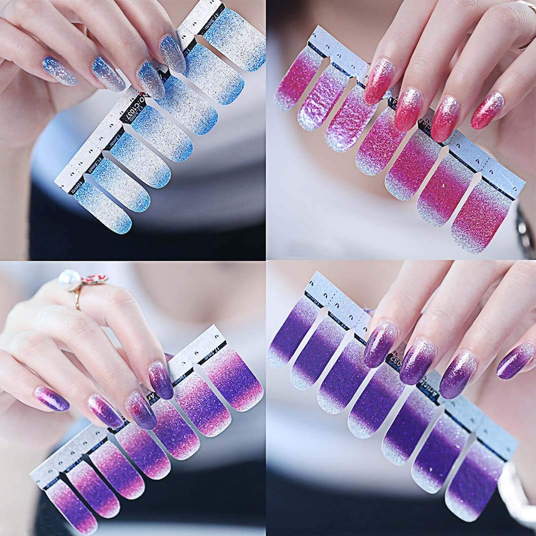 14 Sheets Nail Stickers Glitter Gradient Color Shine Full Wraps Polish Sticke…