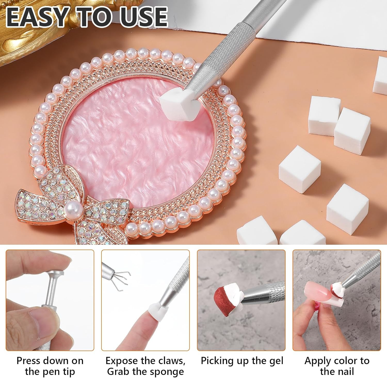 50Pcs Nail Art Soft Sponge With Versatile Portable Grabbing Pen