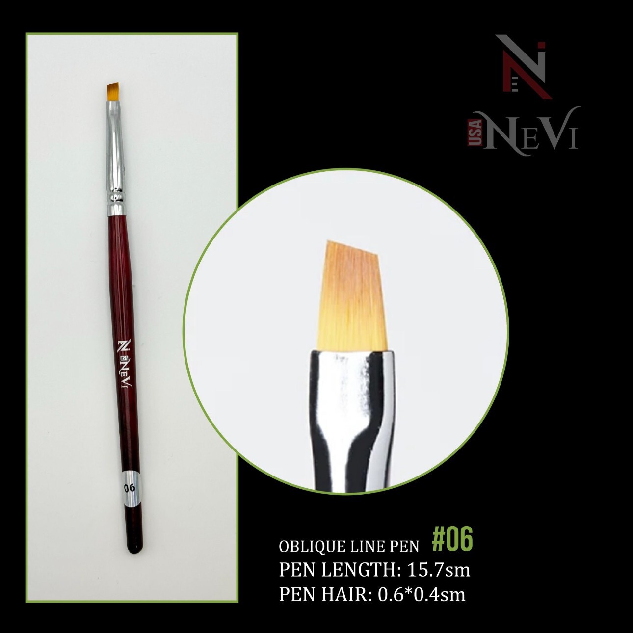3pcs Nail Art Brushes Set NeVi USA OBLIQUE LINE PEN- 3pcs Nail Art Brushes #6