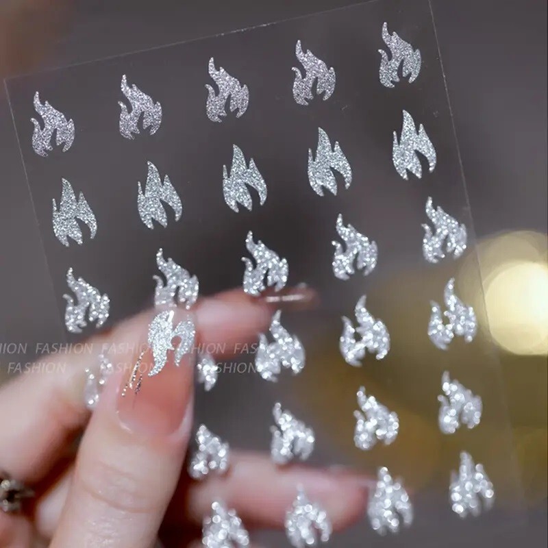 5 Sheets/Set – 3D Reflective Glitter Heart, Star, Fire Nail Art Vinyl Stickers