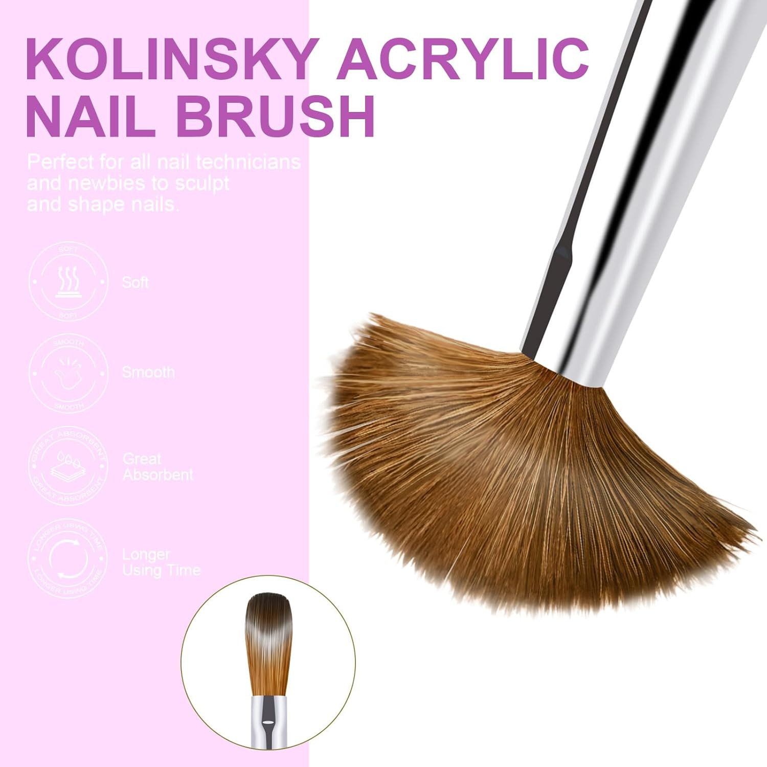 4PCS Acrylic Nail Brush Set, 6/8/12/16. Kolinsky Nail Art Brushes for Applicatio