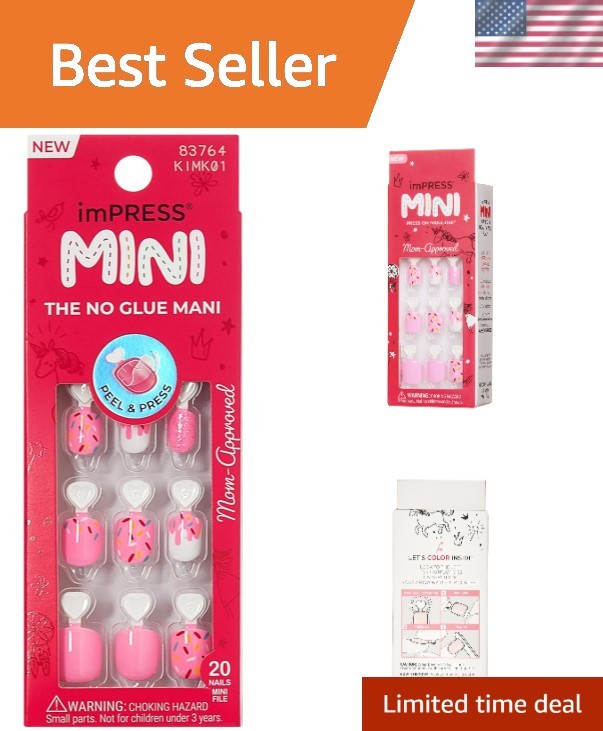 Festive Squoval Press-On Nails for Kids – 20 Easy Application Glitter Tips