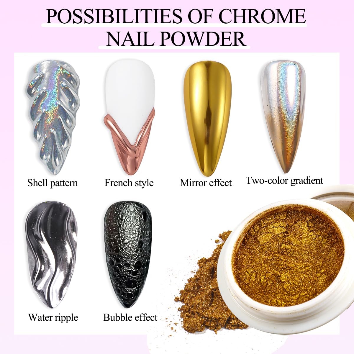 16 Jars Chrome Nail Powder for Gel Nails, Holographic Mirror Metallic Effect …