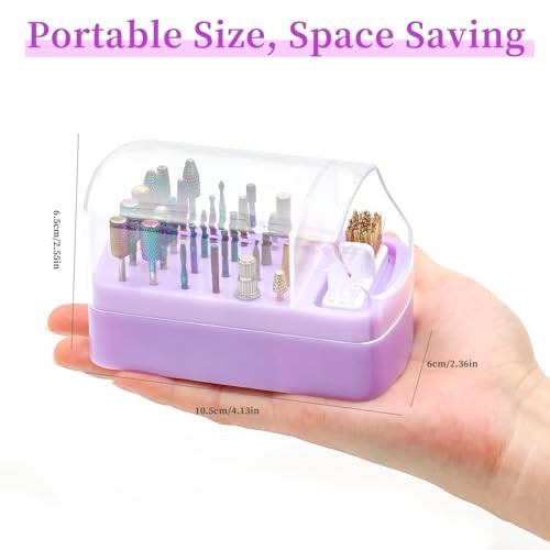 2 in 1 Nail Drill Bits Holder & Nail Drill Bits Cleaning Brush size 01 Purple
