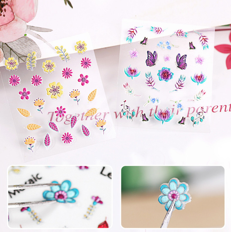 3D Embossed Nail Art Sticker FLOWER DAISY HAPPY FACE Acrylic Engraved Slider NH2