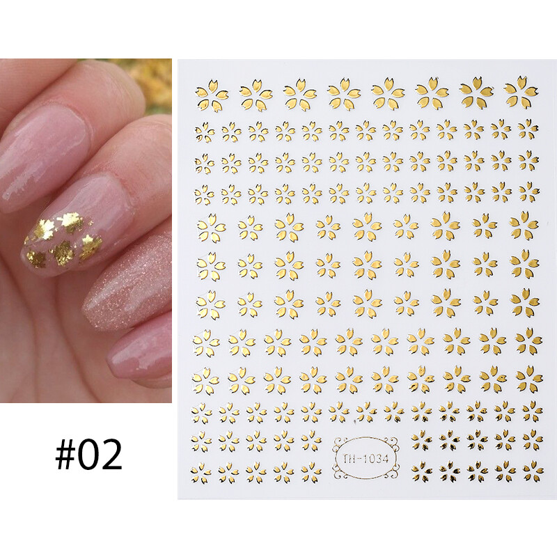 1 Sheet Nail Art Stickers Sakura Gradient Flower 3D Laser Cherry Floral Decals
