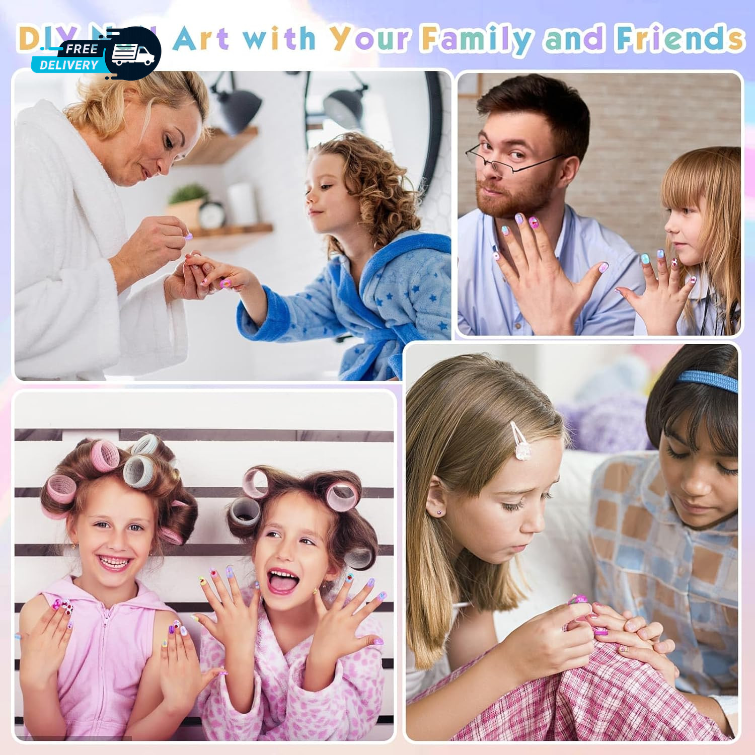 168Pcs Press on Nails for Kids Girls Kids Fake Nails Children Pre Glue Stickers