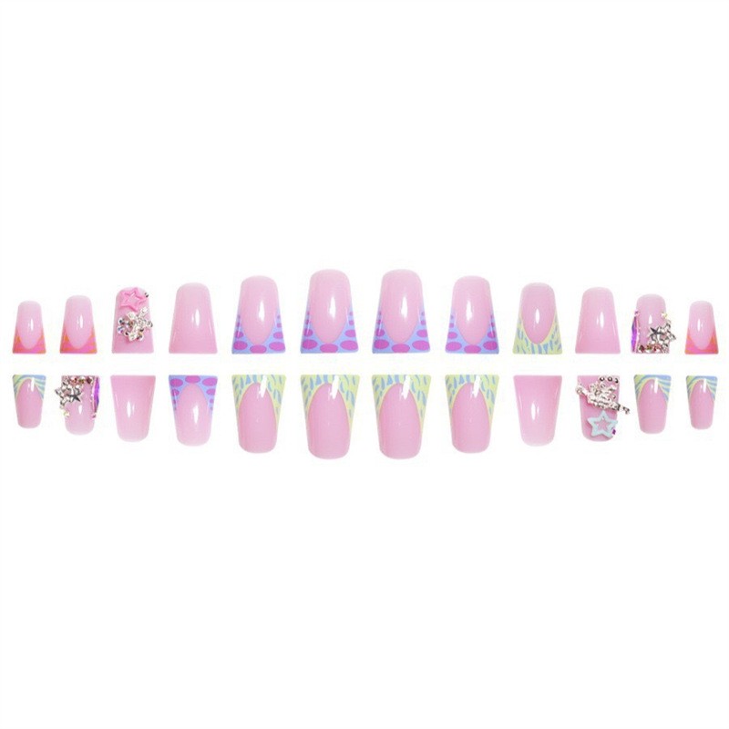 24Pcs Y2K Star Rhinestone Duck Shaped Press On Nails