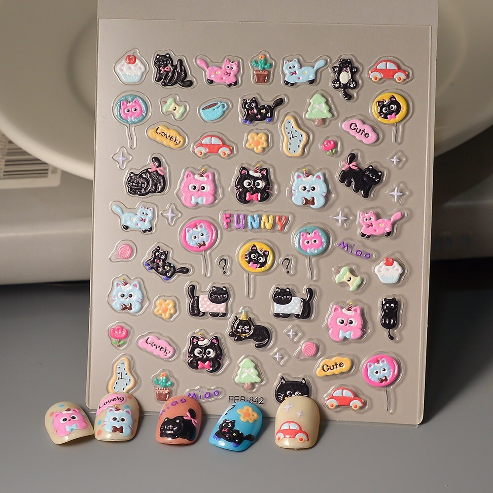 Dog Cat Animal Kitty Print Nail Stickers Decals Decoration Waterproof DIY NH27