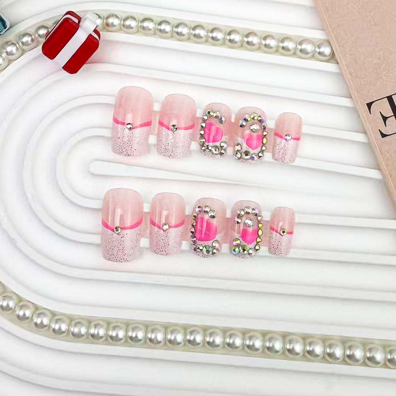 24Pcs Valentines French Tip Press on Nails Short Square 3D Red Lips Heart Fak…