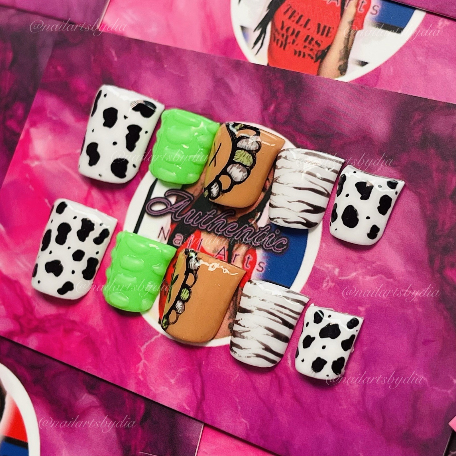 Authentic Nail Arts by Dia Square Press-On Nails Short Glossy Multicolor Animal