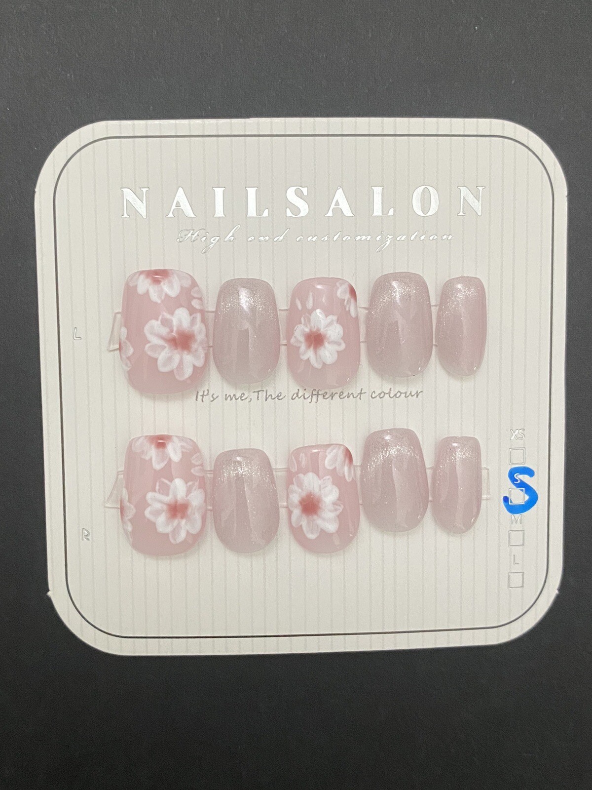 Flower In Pink -Custom Gel Press on Nails fake nails Handmade 10 pc set SMALL