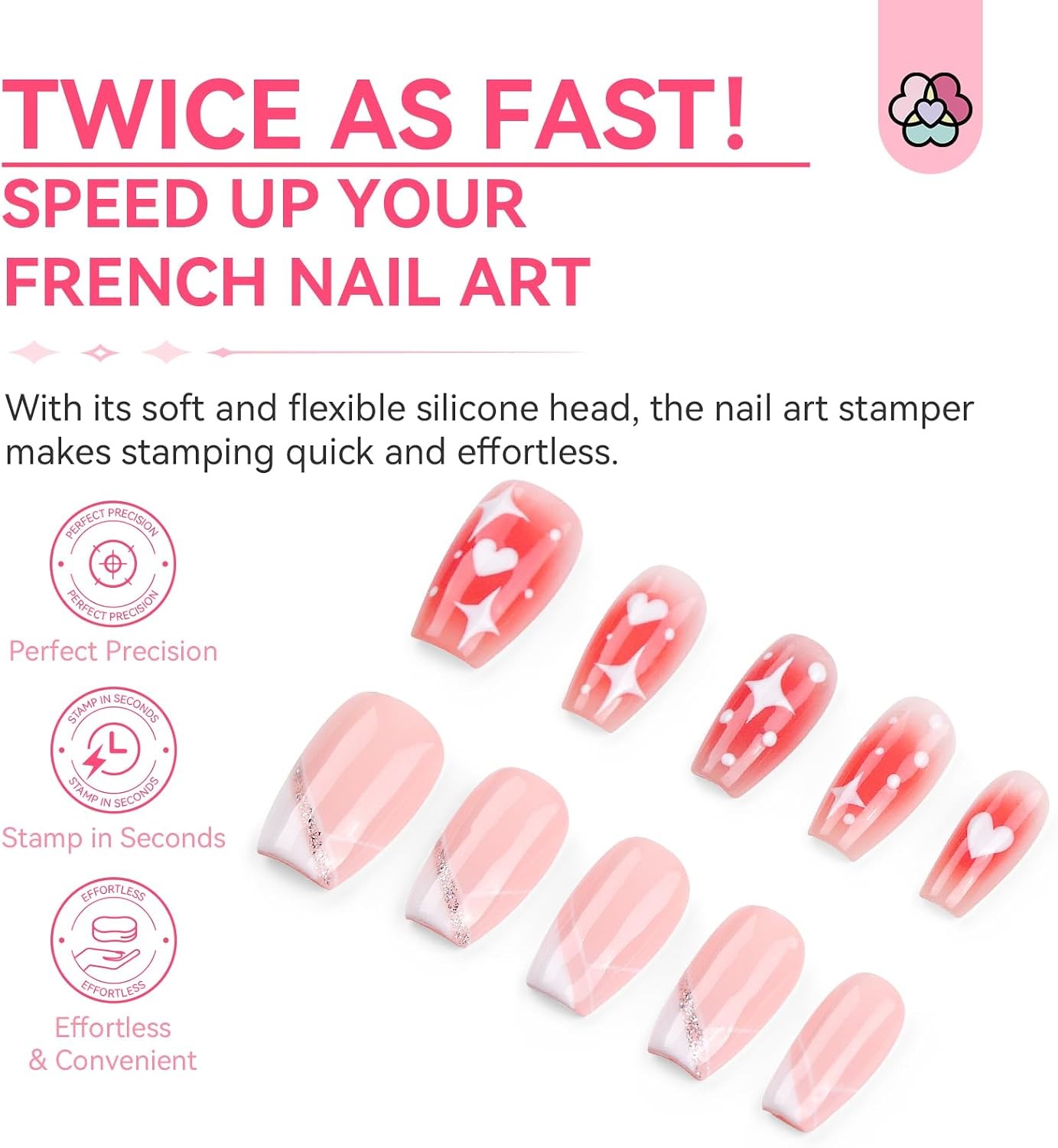 French Tip Nail Stamp 4PCS Kit Silicone for DIY Nail Art Designs