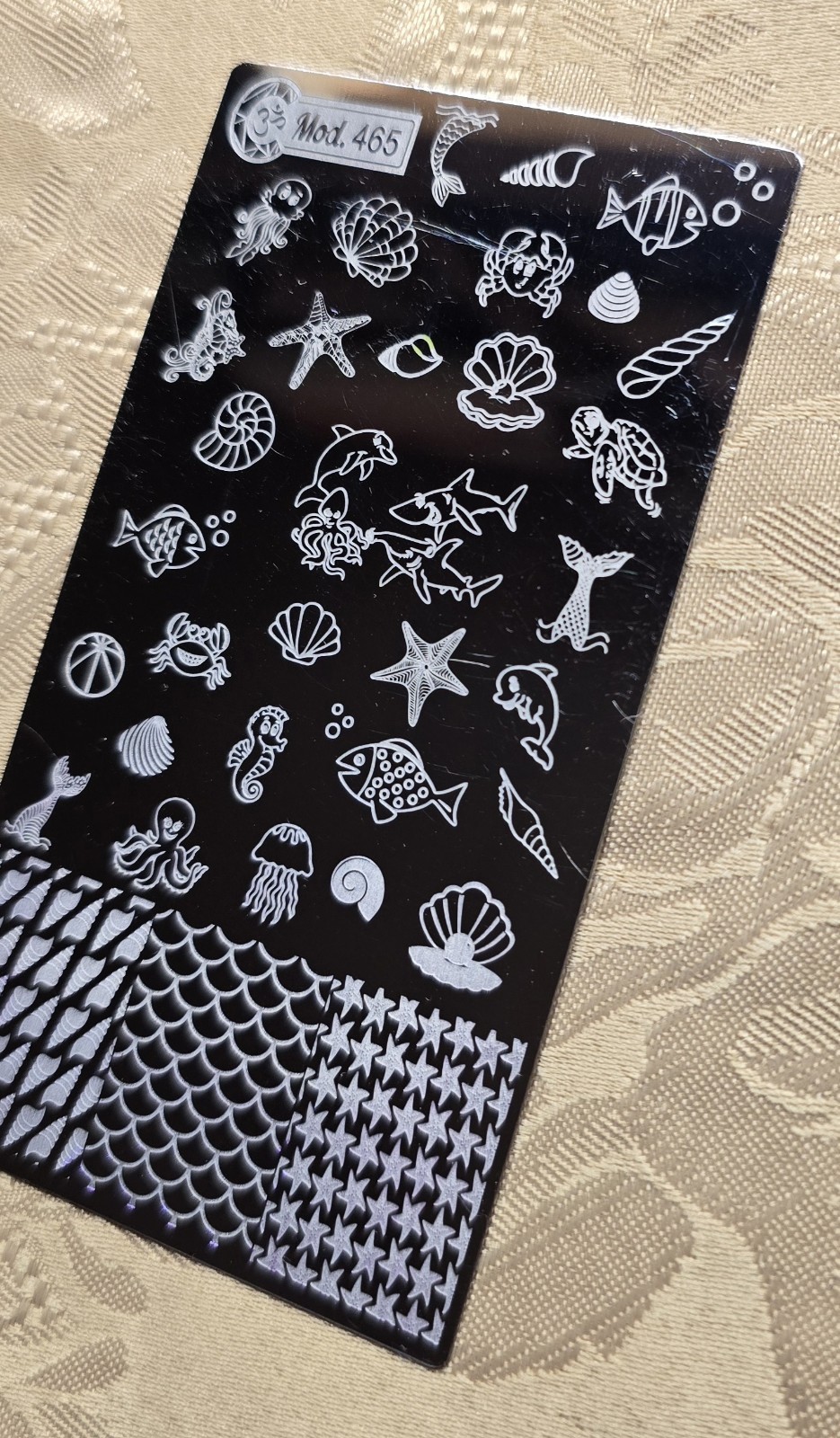 Mundo De Unas MDU Mod 465 Summer Nail Stamp Plate Beach Mermaid Fish Scales Wave