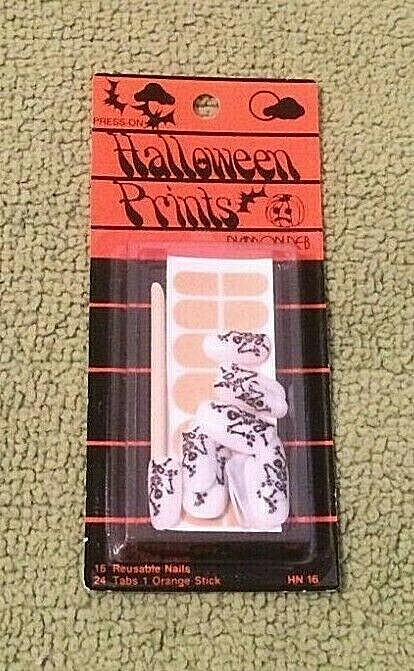 Vgt 1980 Halloween Skeleton Press On Nails NIB NOS Rare Diamond Deb