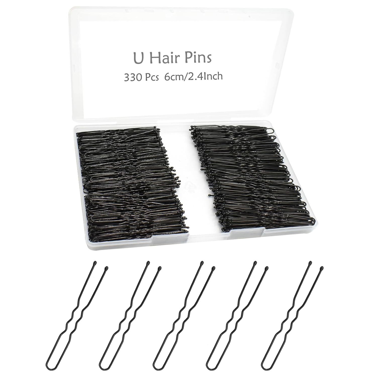 330 Count U Shaped Hair Pins for Buns, YINGFENG 2.4 inch Bun Black(2.4Inch)