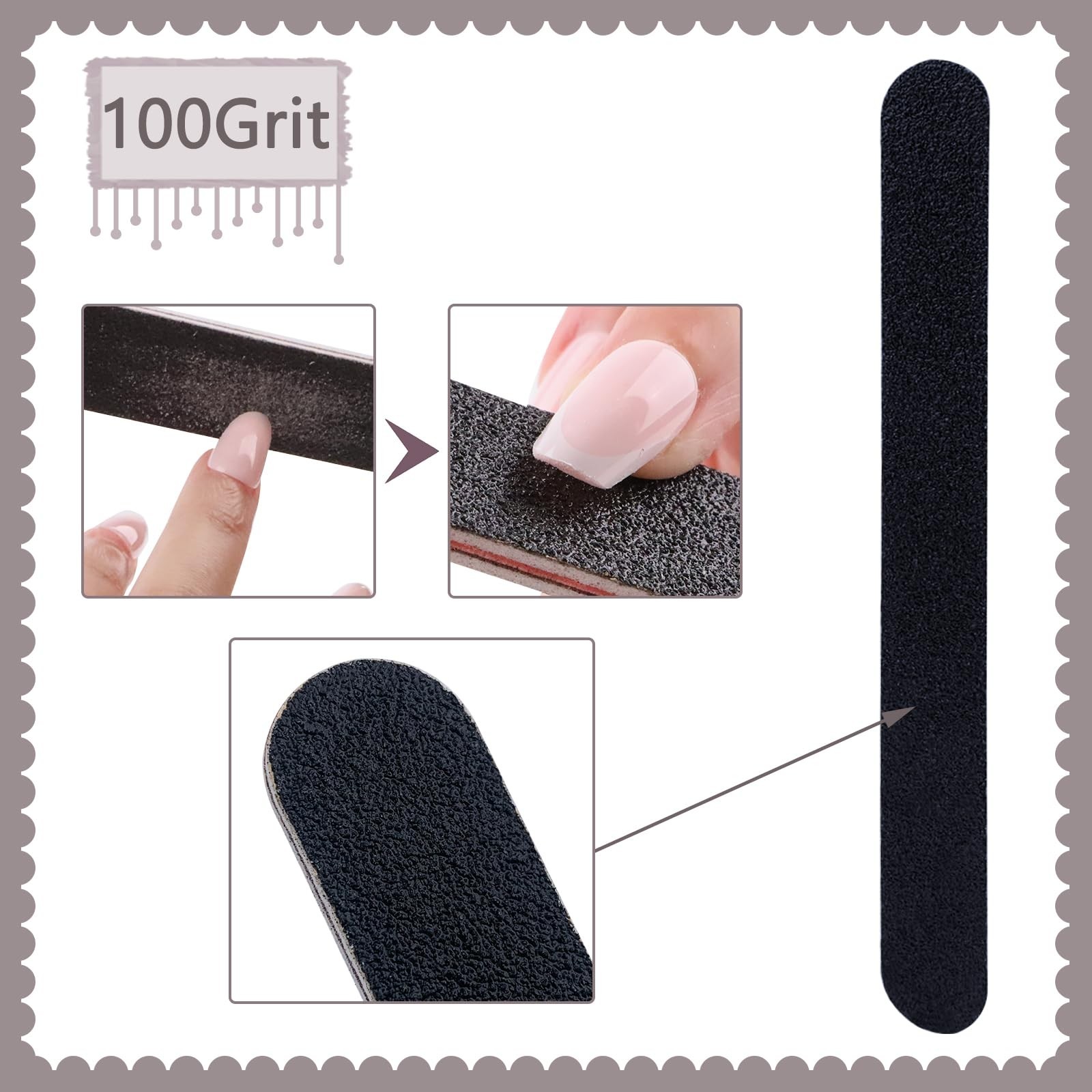 60 Pack Nail Files, Black 100/180 Grit Double Sides Emery Boards Nail File, R…