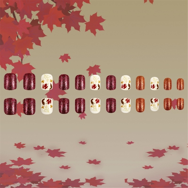 Thanksgiving Maple Leaf Designs Press On Nail Warm Autumn on Nail