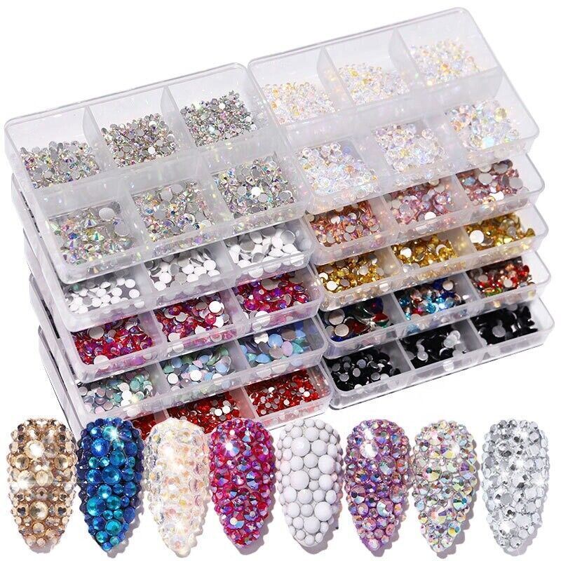 Shiny 3D Rhinestones AB Flat Back Stones Nail Art Decor Gems Diamond Mixed Size
