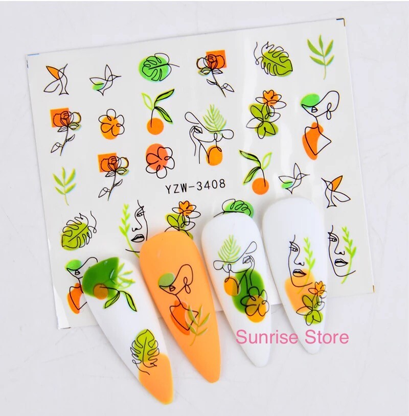 Nail Art Water Transfer Sticker Face Image Flower Leaf Floral Decal Manicure DIY