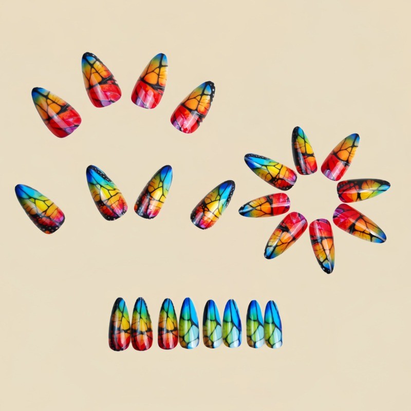 48 Pieces of Multi-color Fashionable Round Head Almond Simple Wearing Nail Art