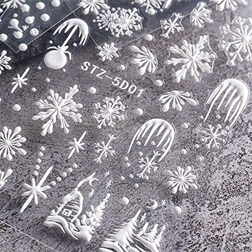 Snowflake Nail Art Sticker Decals 5D Embossed Christmas 4pcs Snowflakes a