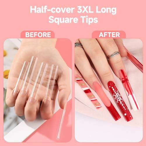 504PCS No C Curve Tapered Square Nail Tips, 3XL Extra Long Straight Square 3XL