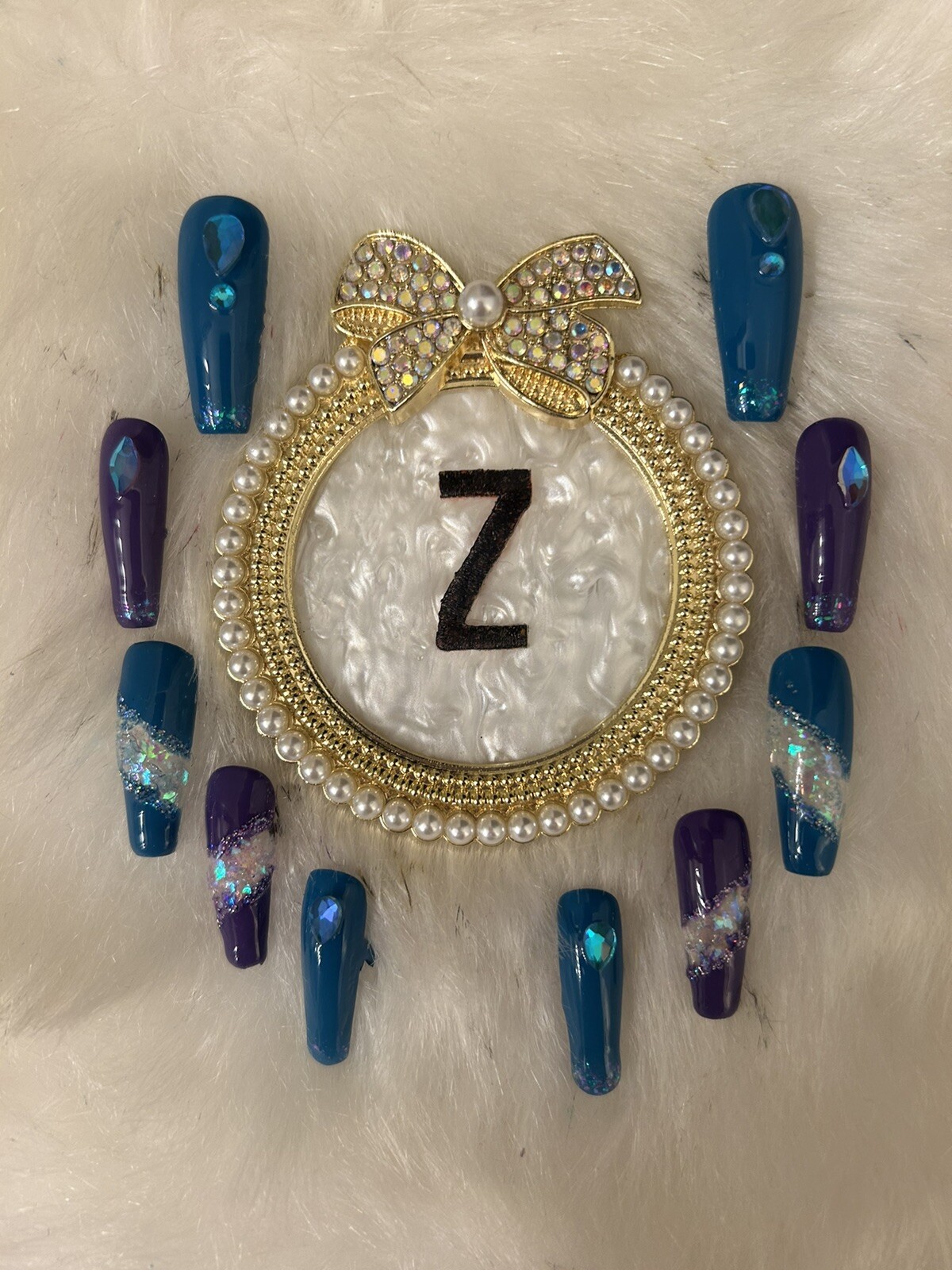 Z NAILZ! Gorgeous Set Of Handmade Teal/Purple Aurora “pick-a-boo” Press On Nails