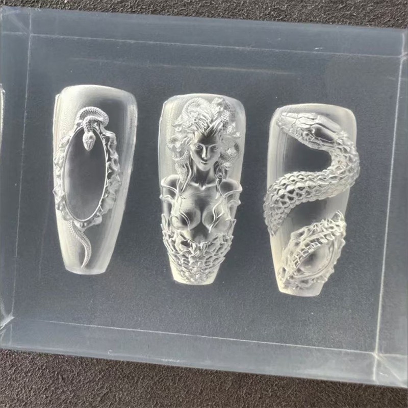 1Pcs Silicone Nail Mold Beautiful Women Snake 3D Nail Template Nail Art Mold DIY