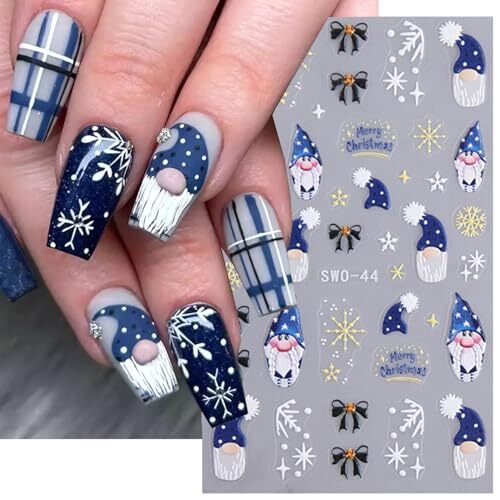 6Sheets Christmas 5D Embossed Nail Art Stickers Set, Shiny Cute Cute Christmas