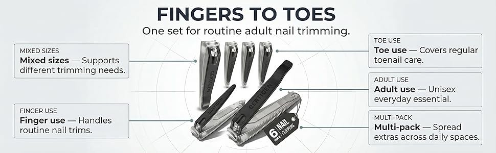 Nail Clippers Set 6 -Pack – Includes Toenail Clippers, Fingernail Clipper, and