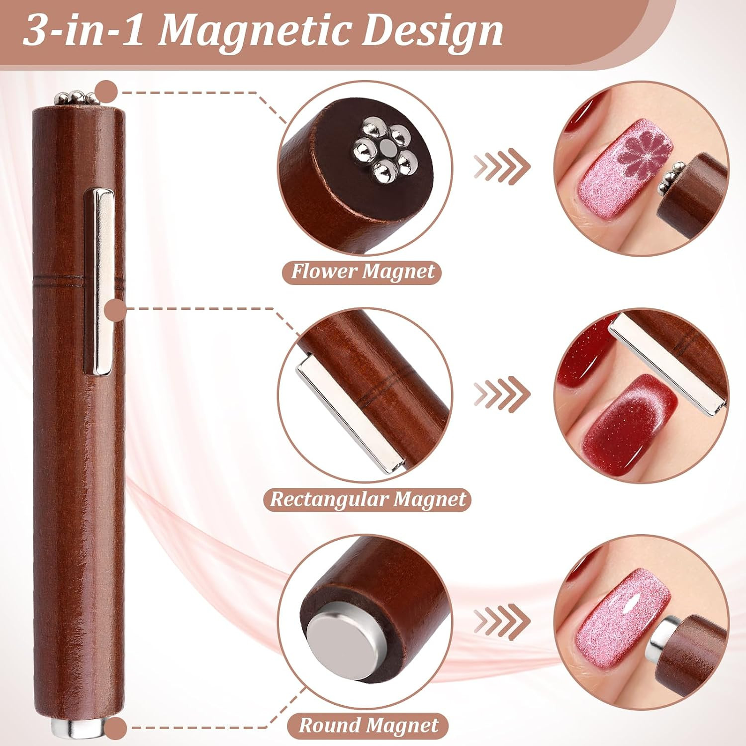 3 in 1 Cat Eye Nail Magnet Set, Multifunctional Wooden Handle Nail Magnet, Heart