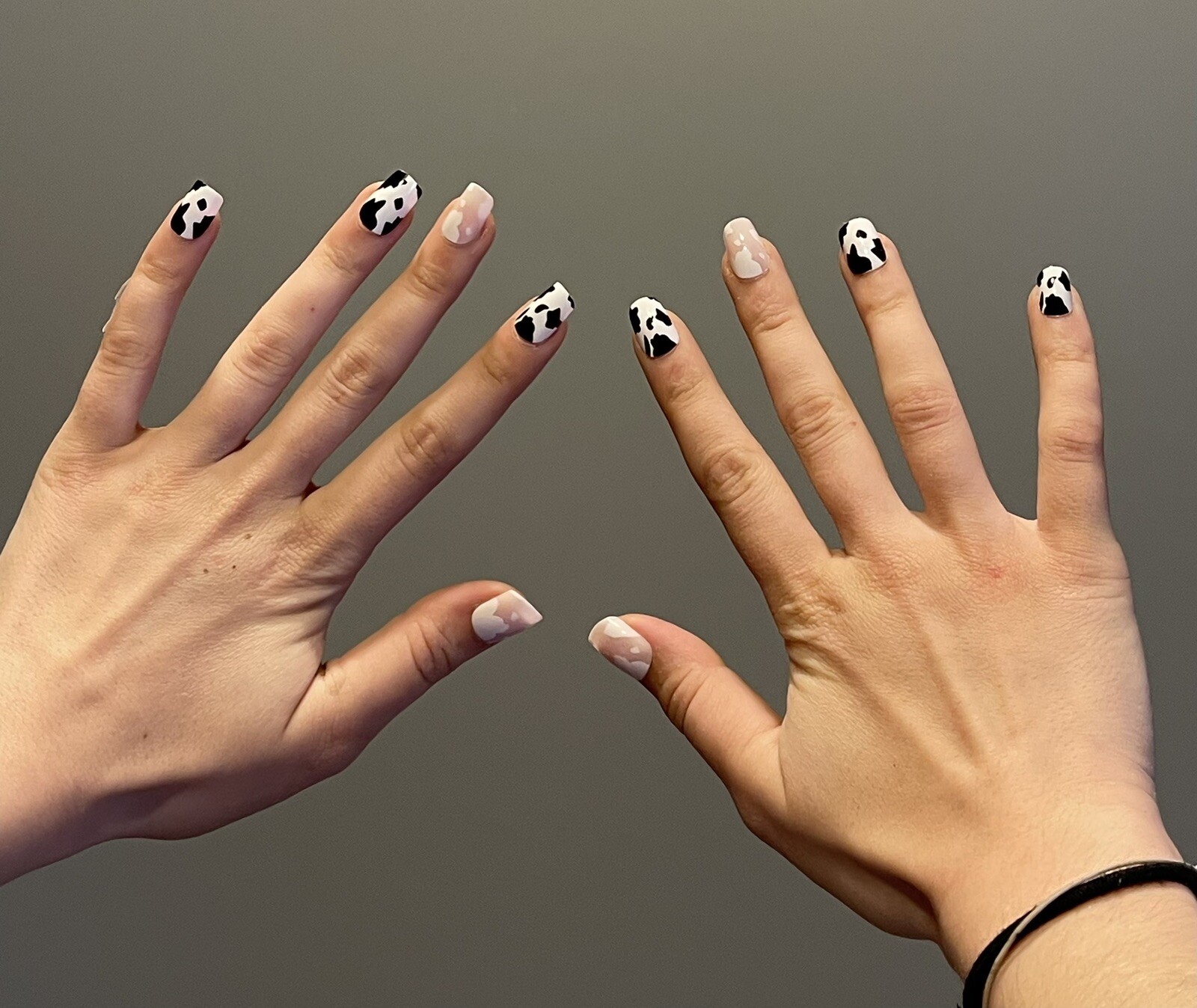 Pink White And Black Cow Print Press On Nails| Pink Cow Print Nails| 24 PCs