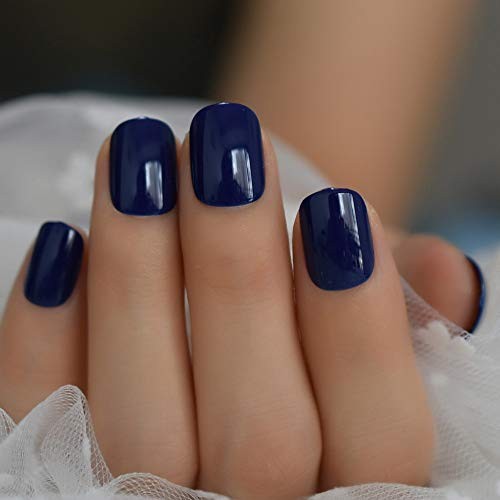 Royal Blue Squoval Fake Nails Set – 24 Pcs/Kit – Pure Solid Royal Blue