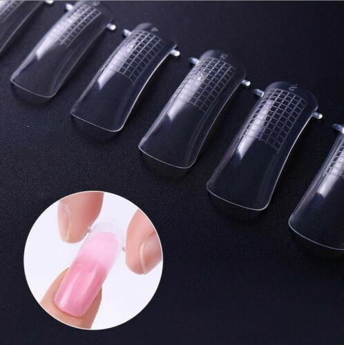 100Pcs Transparent Plastic Dual Nail Forms UV Gel Full Cover Mold Size Scale