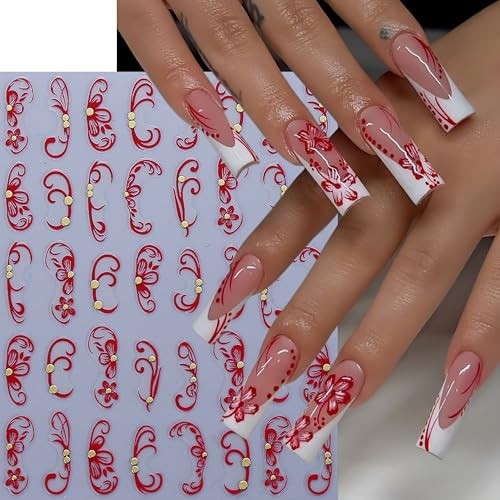 6PCS Flower Nail Art Stickers 3D Self-Adhesive Hawaiian Flowers Nail hibiscus