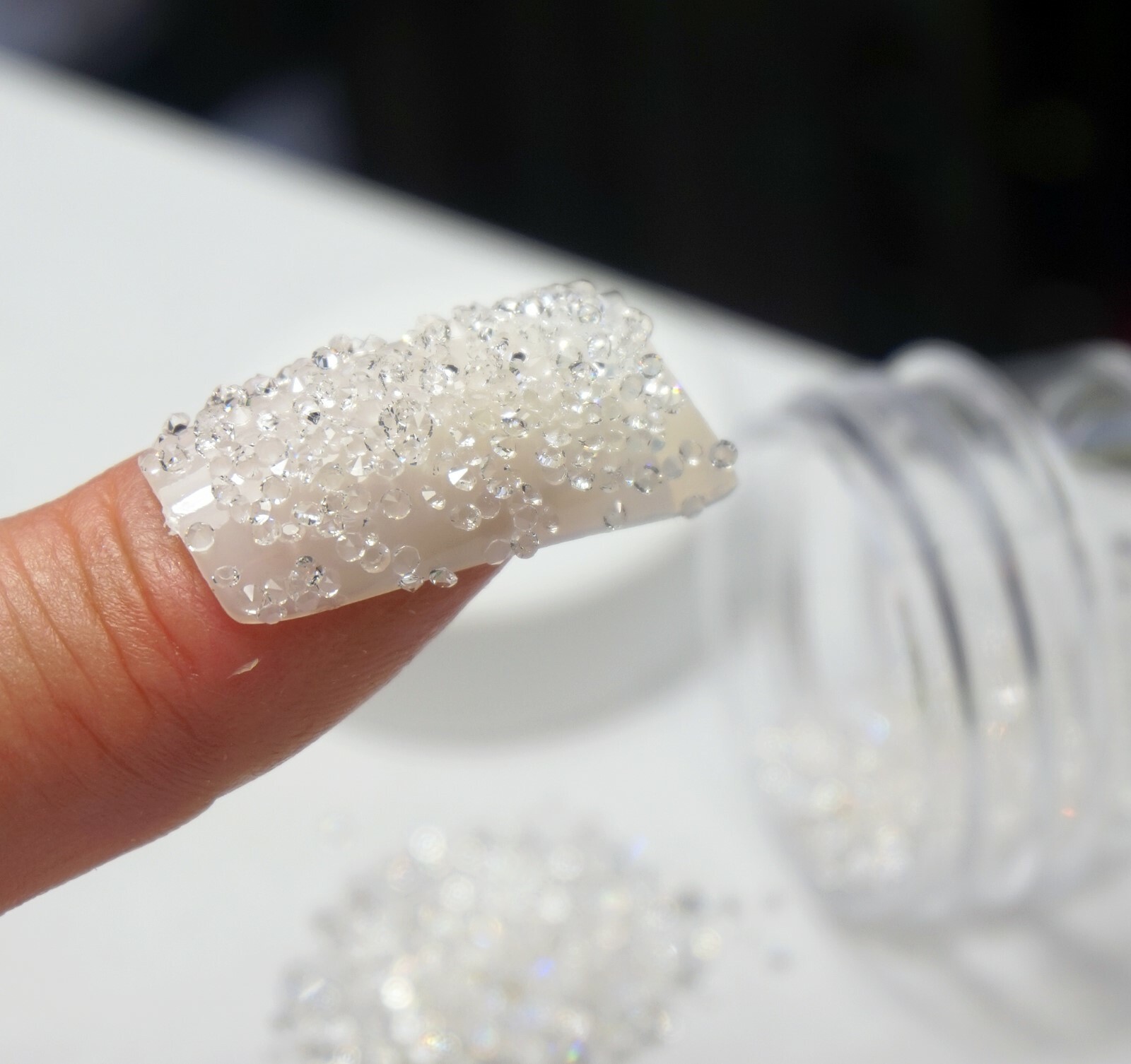 CLEAR GLASS PIXIECRYSTALS For BRIDAL NAIL ART CLEAR PREMIUM CRYSTALS IN JAR