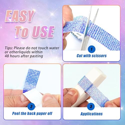 Self Adhesive Rhinestone Ribbon Crystal Strips, 3 Yards Width-0.35 inch Blue AB