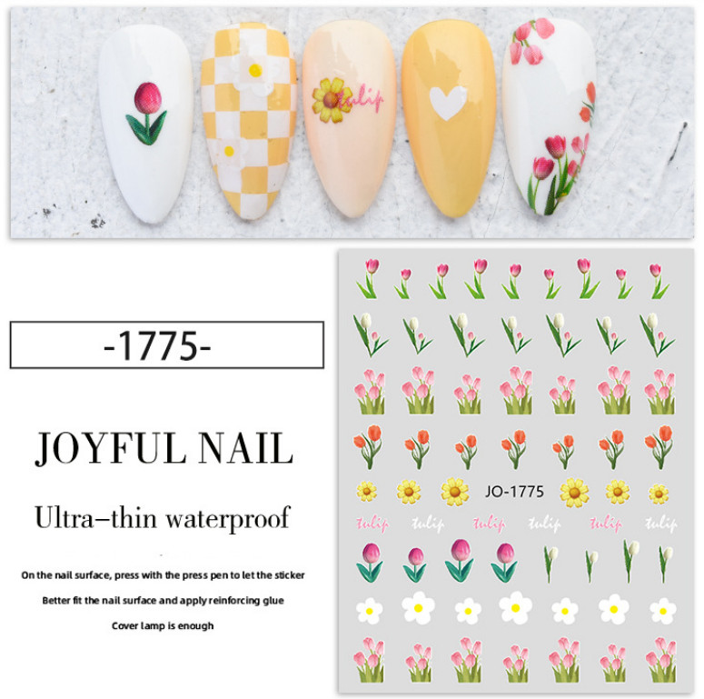 Colorful Florals Tulip Flower 3D Nail Art Sticker Elegant Pink Nail Decal NS35