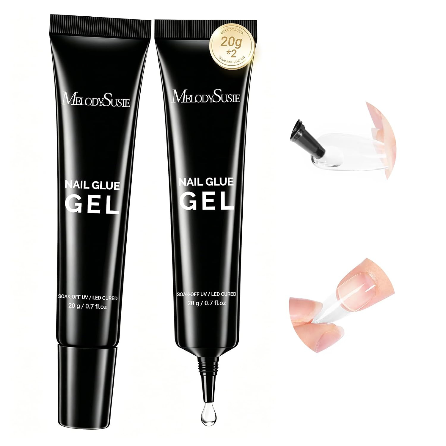2Pcs*20G Solid Nail Glue Gel, Super Strong & Long Last Soft Gel Nail Tips Glue f