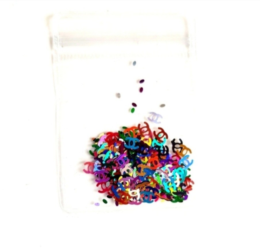 NWT NAIL ART DESIGN MULTICOLORED MIXTURE FLAT METALLIC FOIL LUXURY LOGO SEQUINS