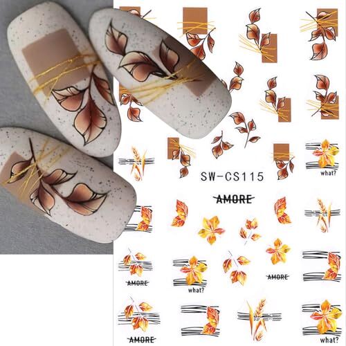 4 Sheets 3D Fall Nail Stickers,Autumn Leaf Flower Nail Art Stickers Fallen