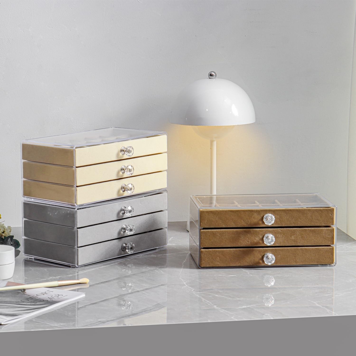 Ring Organizer Storage Box with 3 Drawers, Clear Acrylic 3-Layer Velvet Jewel…