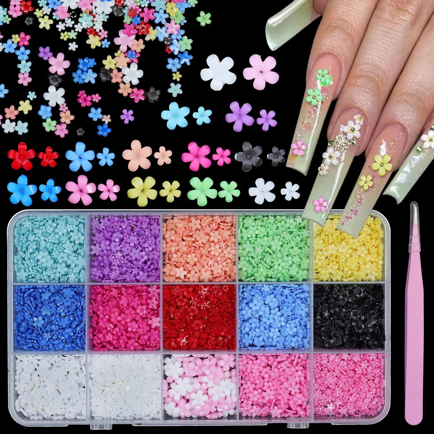Flower Nail Charms, 3D Color Tiny Flowers Charms for Nails, Acrylic Spring