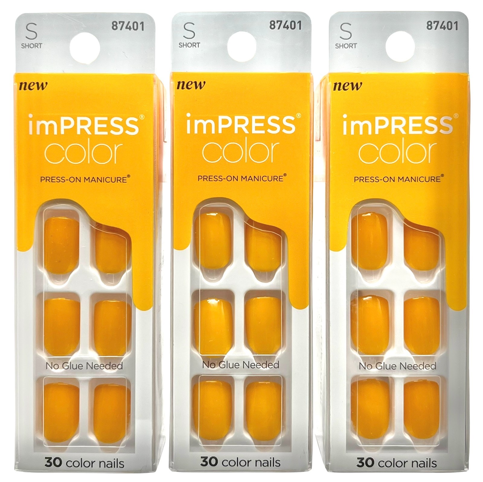 3X Kiss Nails imPRESS Color Press On Manicure Glossy Yellow Cheerful Heart 15X