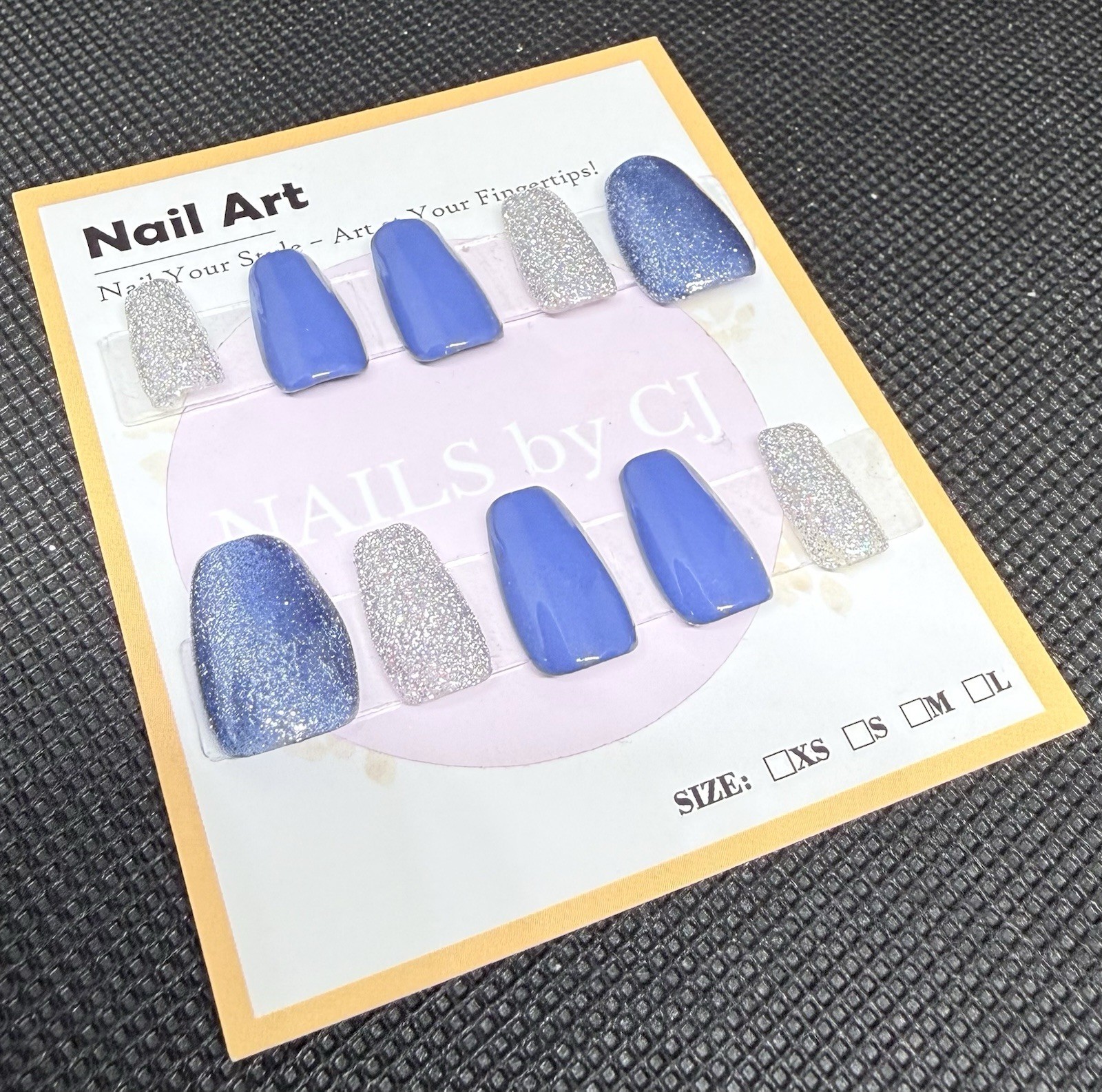Blue and Silver Press On Nails Made To Order All Lengths And Shapes Available
